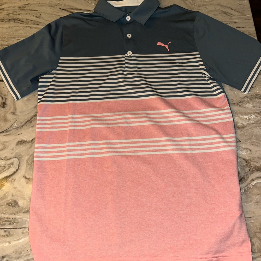 Puma Kids Striped Polo Shirt - Blue and Pink